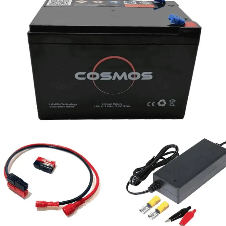 Pack Batterie Lithium Cosmos Lithium Cosmos 12V 15Amp + Chargeur Atom12 + Faisceaux De Connexion Rapide