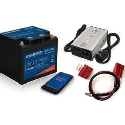 Pack Batterie Lithium Power Sonic Lifepo4 Power Sonic 12V 50Ah Avec Bluetooth Intégré + Chargeur Non Étanche 10A + Kit De Connexion